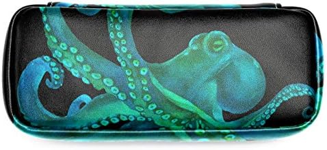 Blue Watercolor Octopus 84x55in Saco de caneta de lápis de couro com bolsa de armazenamento