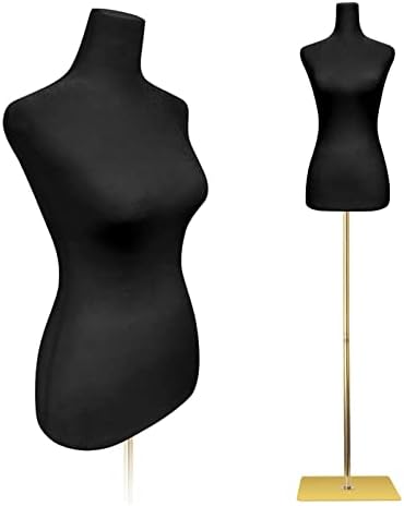 Vestido feminino formam torso de manequim, suporte de manequim ajustável de 61-69 polegadas de altura, modelo realista exibir suporte de roupa de base metal formas de roupas para costurar costureira de roupas de jóias, preto