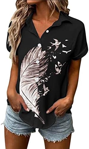 Camisas femininas de verão Casual de manga curta para baixo 3D Camisa gráfica da camisa de leão floral da moda
