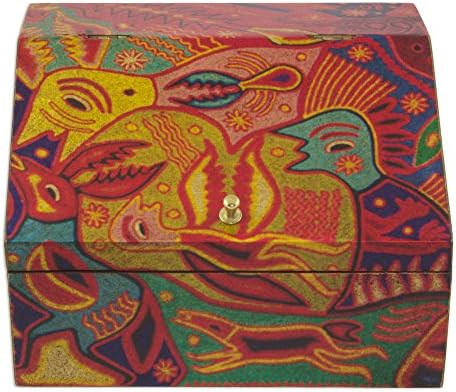 Novica Animal temed Paper Wood Decoupage Jewelry Box, Multicolor, Huichol Essence '
