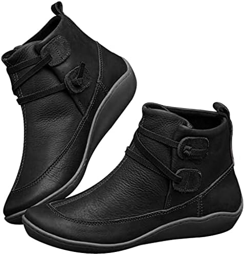Botas de tornozelo para mulheres sem calcanhar, 2019 New Arch Support Boots Zipper Sapatos de amortecimento de couro vintage Botas de salto plano