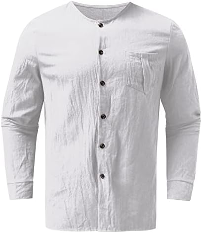 Camisas de linho de algodão masculino do ZDDO, Summer outono de manga comprida Button Down Down Casual Casual Beach camisa com bolso da frente