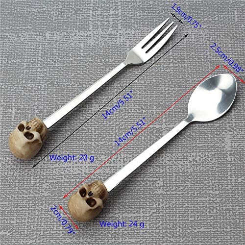 Xinally 2 conjuntos de resina criativa Skull Fork and Spoon Conjunto 304 Aço inoxidável Capa de capa de sobremesa de sobremesa