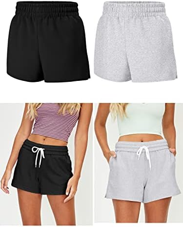 Sunbs 3 Pacote shorts de suor para mulheres, shorts de algodão casual shorts de algodão na moda corrida