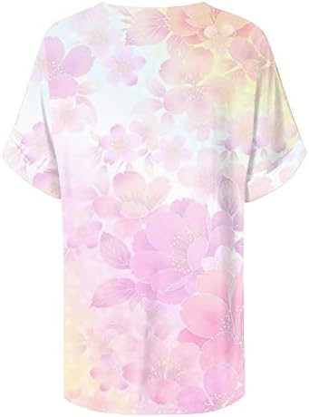CGGMVCG Womens Tops Womens Summer Tops Floral Impresso de manga curta V camisetas Túnica lateral de túnica lateral