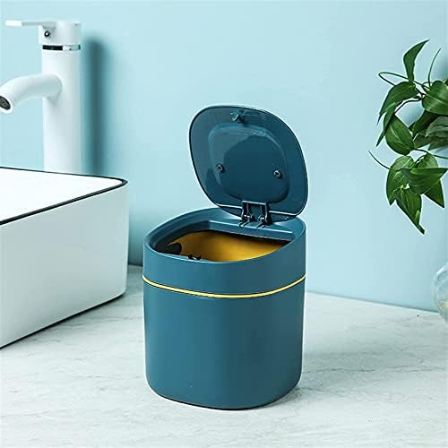 Lixeira do escritório, mini lixo lata de lixo de desktop lixo com push button home office ferramentas limpas, mini lixo de desktop lata de papel cesto tampa de cesta, azul