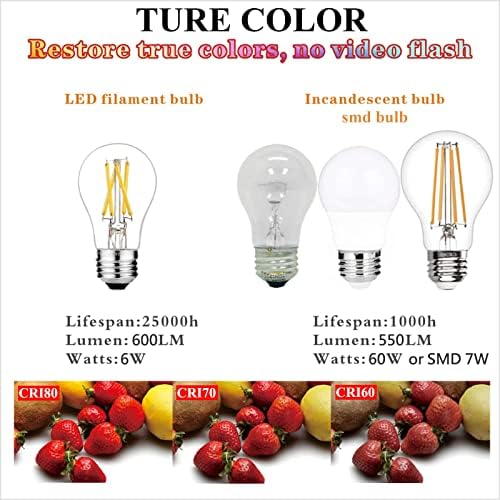 LiteHistory E26 Edison Bulbo 6W = 60 watts Lâmpada de lâmpada DIMMÁVEL DIA DIA 5000K LUZ EDISON LUZ 60 WATT AC120V A15 LED BULL