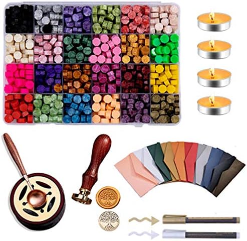 Rainbowbaby, kit de vedação de cera, 600pcs de vedação de esferas de cera+velas de chá+carimbo