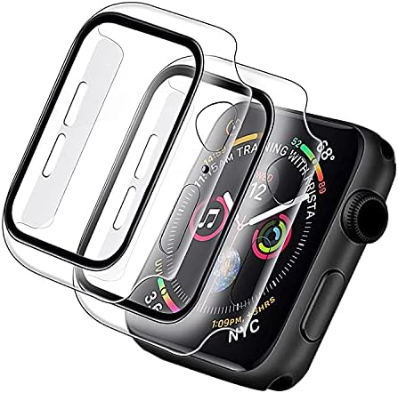 Casos de 2 pacote compatíveis com Apple Watch 40mm 44mm Série 6/5/4/se com protetor de tela de vidro temperado, capa de proteção geral para PC para o caso de proteção geral para iwatch Series 6 5 4/se Clear