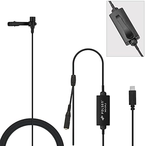 Microfone Lavalier Polsen Mo-Cpl2 com conector USB Tipo-C e fone de ouvido para smartphones, tablets
