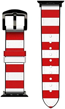 CA0285 Couro listrado vermelho e branco e cinta de relógio inteligente de silicone para Apple Watch Iwatch Tamanho 38mm/40mm/41mm