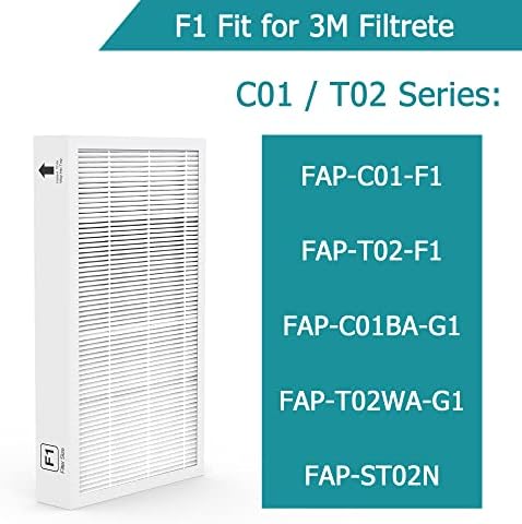 Vegebe F1 H13 Substituição de filtro HEPA TRUE compatível com o purificador de ar Filtrete C01 T02, filtro de redução de alérgenos F1, 1 pacote