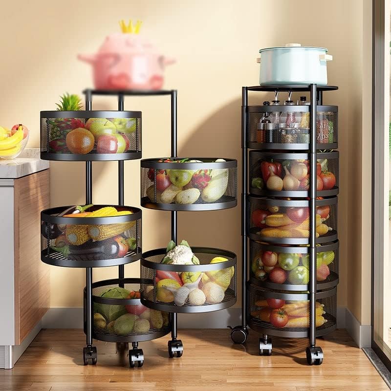 Liuzh Multi-camada de camada de cozinha rack de cesta rotativa carrinho vegetal e rack de frutas