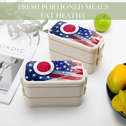Bandeira do Estado Vintage e Ohio Bandeira dupla empilhável Bento Lunch Box Modern Bento Container com conjunto de utensílios