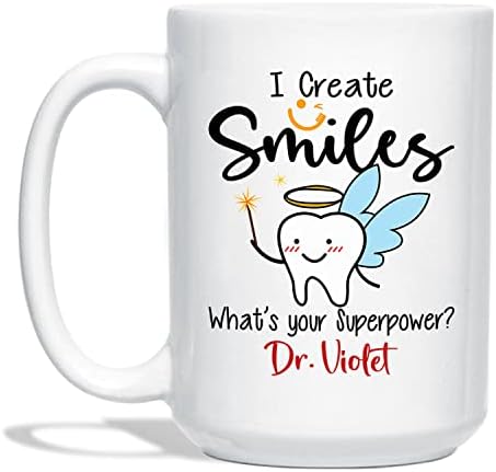 Dentista personalizada Cup de caneca de café branca 11 oz 15 oz, dentista Eu crio sorris