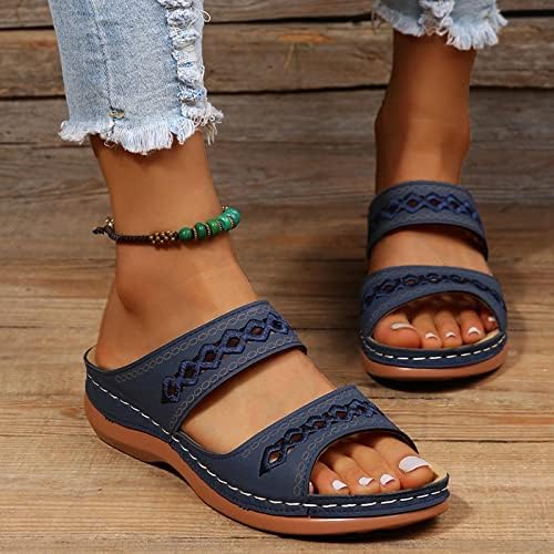 Slipper feminino Slipper Double Strap não desliza lâminas vintage sandálias casuais de verão arco