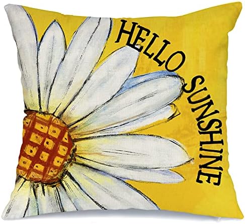 Pounhoso de verão, capa de travesseiro de verão 18x18 polegadas girassol hello helshine decorativo amarelo pillow cofrop almofada de verão para sofá sofá gs089-18
