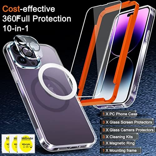 MILOMDOI [10 em 1 para iPhone 14 Pro Max Case limpo com 3 acessórios de protetor de tela de pacote 3 lente de