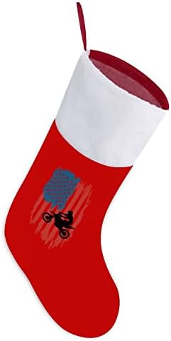 American Flag Motocross Dirtbike meias de Natal Veludo vermelho com bolsa de doce branca Decorações de Natal e acessórios para festas de família