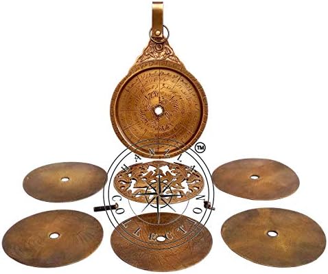 Hanzla Collection Vintage Antique Brass Astrolabe 8 Calendar Astrológico de Navegação do Globo Árabe