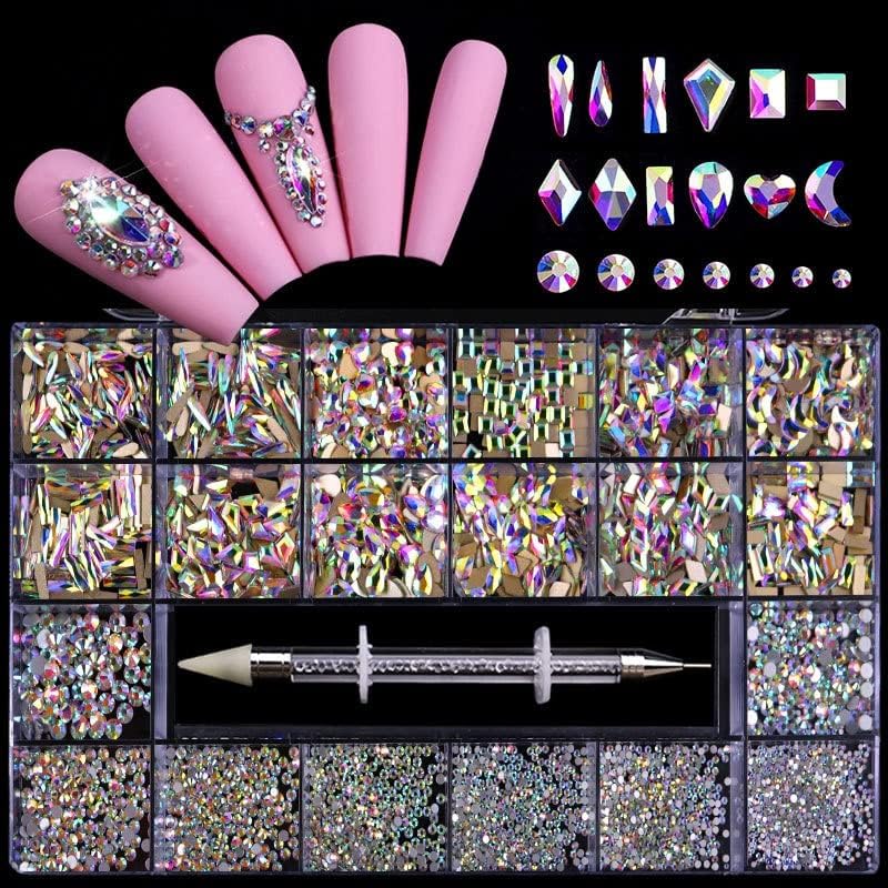Crystal AB 3D Flatback Glass Nail Art Rhinestones Stones de cristais em forma de Fancy para DIY Nails Decorações