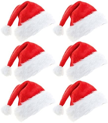 Meajore 6 peças chapéu de natal, chapéu de santa chapéu de férias de Natal para crianças, chapéus de férias clássicos de natal vermelhos para fantasia de festa
