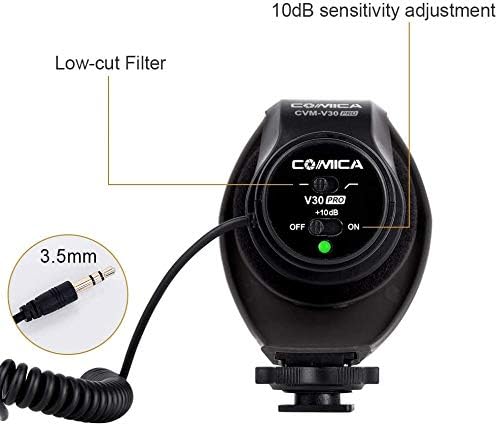 CVM-V30 Pro Black Super-Cardióide Direcional Condensador Elétrico Câmera de Espingo e Vídeo Microfone para Canon Nikon Sony Panasonic Fujifilm Olympus DSLR Câmera para Bracket de 3,5 mm e XLR +