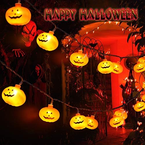 Luzes de corda de abóbora Halloween 3D Jack-O-Lantern Orange Strobe Light-20 Bateria de luz de abóbora LED assustadora