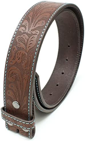 BC Belts Correia de couro com costura de cerceta e rolagem ocidental em relevo 1,5 de largura com