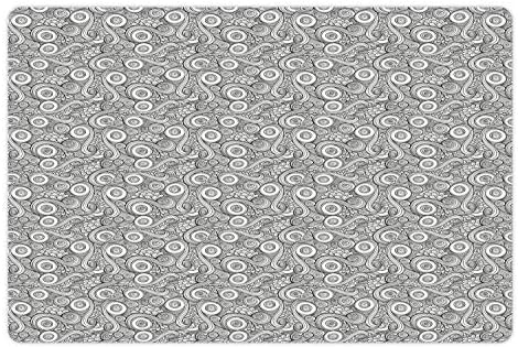 Ambesonne monocromático tapete de estimação para comida e água, composição de doodle com redemoinhos