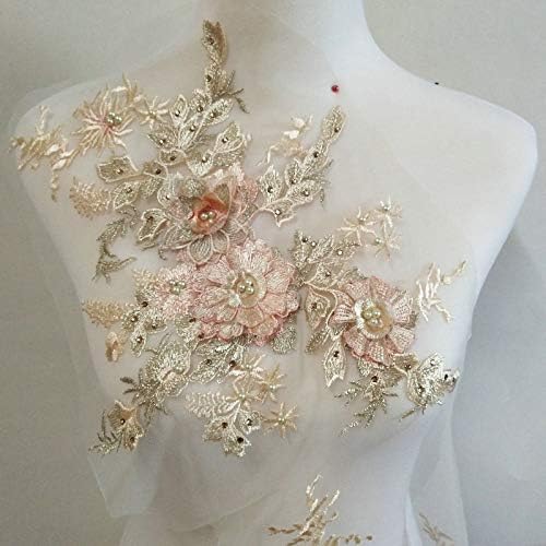 Bordado Pearl Drivado a quente Divisão tridimensional Apliques de renda de flores 3D Vestido de noiva/vestido de desempenho/acessórios de vestido/fantasia