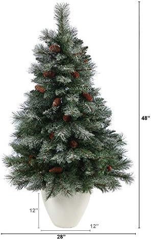 Quase natural 4 pés. Árvore de Natal artificial de pinheiros da montanha francesa nevada com 237 galhos dobráveis ​​e pinheiros em plantador, verde