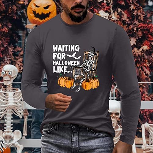 Camisetas de Halloween masculinas da XXBR, Muscle Skeletton Print Happy Halloween Crewen Sports Tees Casual Casual Camiseta