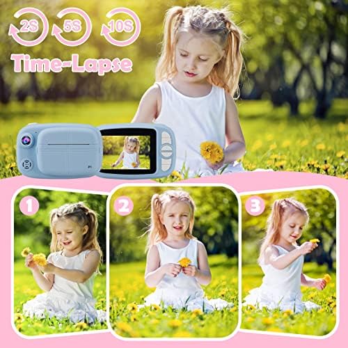 Câmera instantânea para crianças com cartão de 32 GB, papel de impressão de recarga 4 rolos +5 rolos