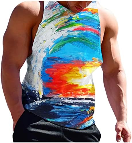 Tampas de tanques atléticos para homens 3D sem mangas, colete de pescoço redondo gráfico grande e alto Treinamento de verão Slim Fit Workout