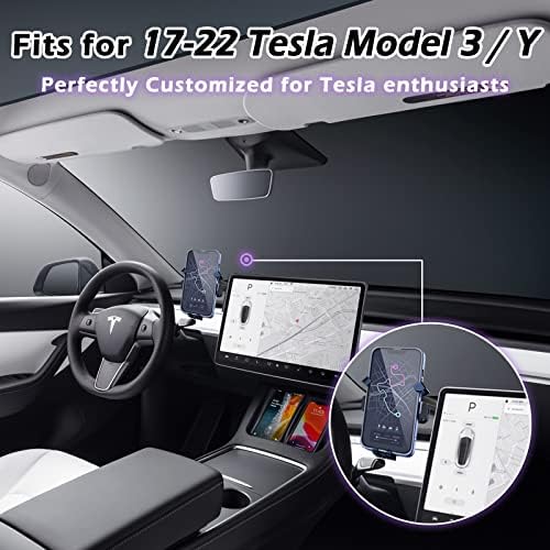 Montagem do telefone celular 4TSL Tesla Monitor, Operação Operação de uma mão O suporte para telefone se encaixa em 5-6,8 para celular com braços mais longos, sem um telefone ruído para o Modelo 3 2017-22 Modelo Y 2019-22 Acessórios Tesla