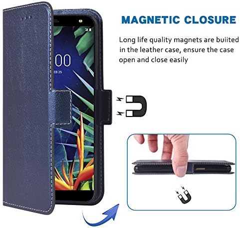 Caixa de telefone para LG K40/K12 Plus/X4 2019/Solo LTE/XPASSE PLUS 2/Harmony 3 Caixa de carteira Folio Flip, PU Slots de cartões de couro Capinho de proteção corporal Full Kickstand Tampa para LGK40 L423DL Blue escuro