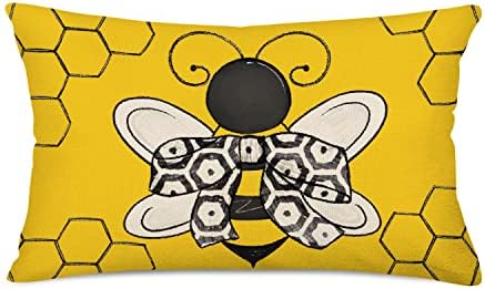 Capas de travesseiro de abelha de mel de mel e leste de 12x20 polegadas de 12x20 polegadas amarelo -favo de mel decoração de casa de canto da cintura Decorações da primavera Decorações do verão Cushion para sofá sofá