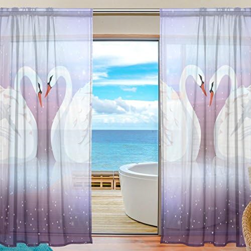 Pares românticos florais de cisnes brancos semi-pura cortinas de janela drlapes painéis Tratamento-55x84in