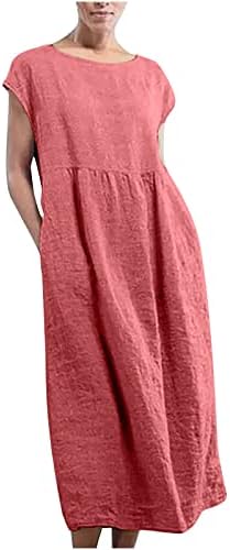 vestidos de verão femininos de lcziwo vestidos de linho de algodão para mulheres 2023 encobrimento casual