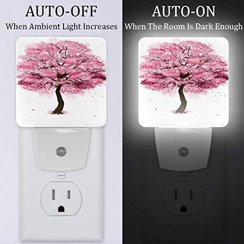 2 Pacote de pacote rosa Sakura Tree Baby Night Light Ideal for Kids Plug-in, Dusk to Dawn Sensor Ideal para