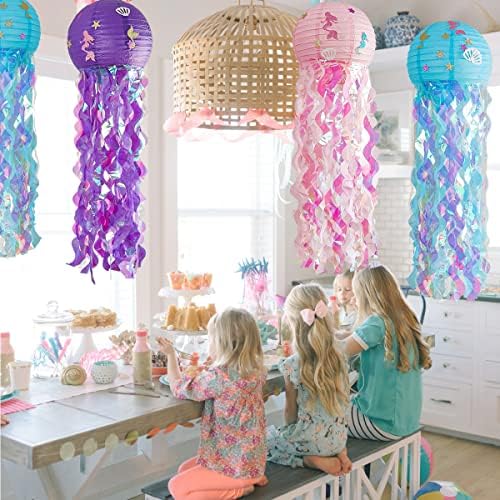 Lanternas de papel de sereia, decoração de água -viva sob a festa de aniversário temática do oceano