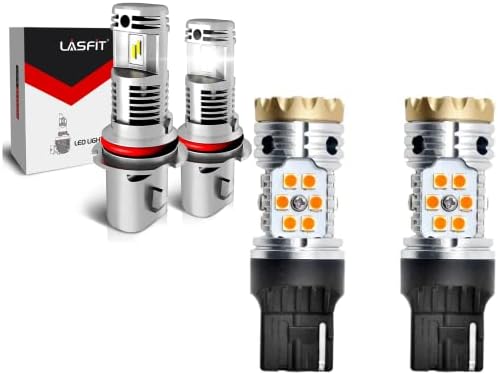 Lasfit 9007 HB5 lâmpadas LED e 7440 LED Bulb Amber, pacote de 4