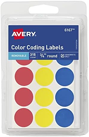 Rótulos de codificação de cores Avery, 0,75 polegadas, redondo, contagem de 315
