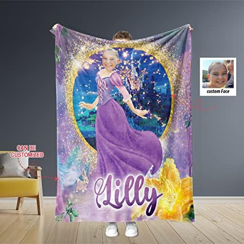 Angeline Kids USA fez cobertores personalizados para meninas, foto de foto personalizada Baby Bobet, Rapunzel Princess Baby Cobertors Presente para meninas no aniversário de Natal Minky 30x40