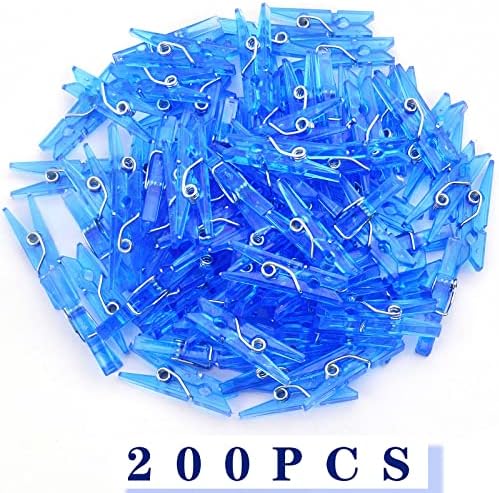 Aylifu 200pcs transparentes para roupas de roupa de plástico Mini clipes multifuncionais de pinos de clipes de artesanato decorativo para papel de papel fotos de festas de casamento embrulhando, azul