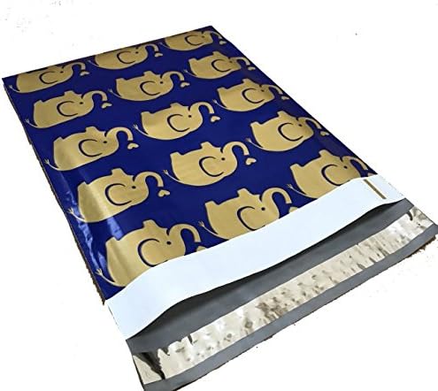 Designer Poly Mailers 10x13: elefante azul dourado e combo coruja rosa; Bolsa de envelopes poli de seleração impressa