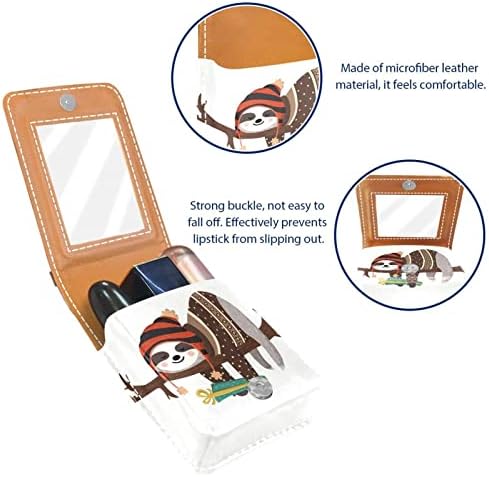 Mini estojo de batom com espelho para bolsa, organização de suporte de caixa portátil da preguiça
