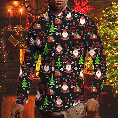 Xzhdd camisetas de natal para masculino, engraçado Natal Santa Claus Snowman Print Butrow-Down Collar