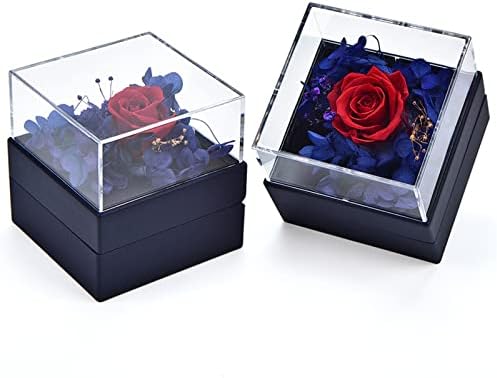 Caixa de anel de flor preservada de Yageli para cerimônia de casamento - caixa de jóias quadradas de acrílico
